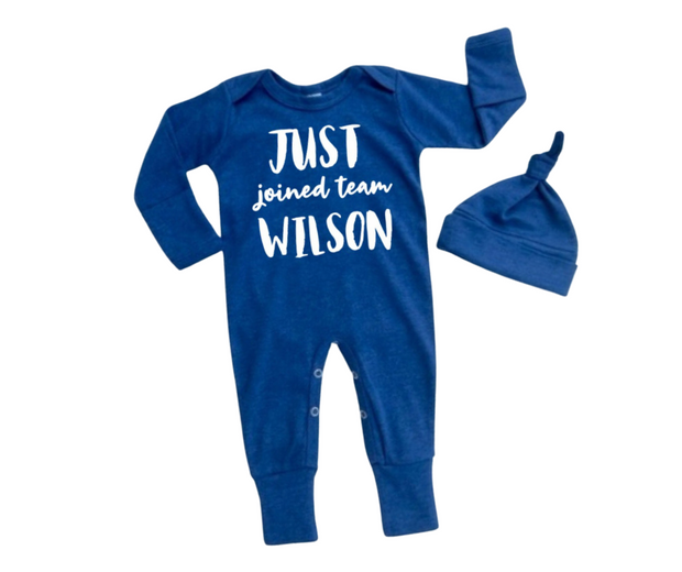 Baby Boy Just Joined Team Romper Outfit -Heather Blue