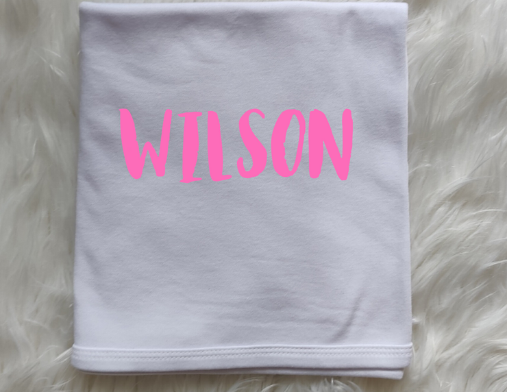 Just Joined Team Collection Personalized Last Name Swaddle-White with Pink
