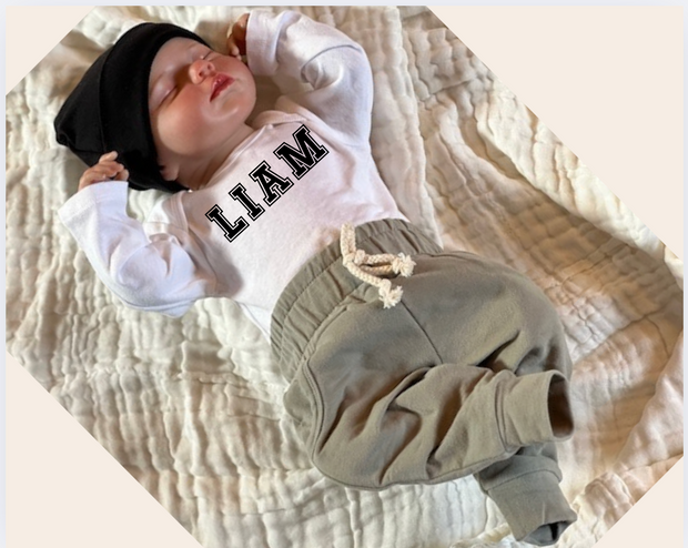 Personalized Classic First Name Or  Just Joined Team Jogger and Hat Baby Outfit