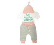 Personalized Classic Just Joined Team Jogger and Hat Baby Outfit-Mauve Pink