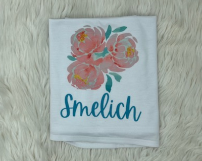 Personalized Just Joined Team Swaddle in Pink and Aqua Peony