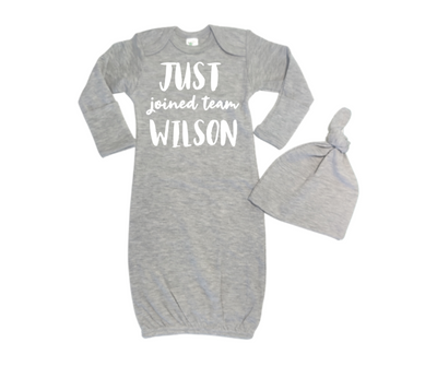 Gender Neutral Baby Gown and Hat Set-Gray Just Joined Team